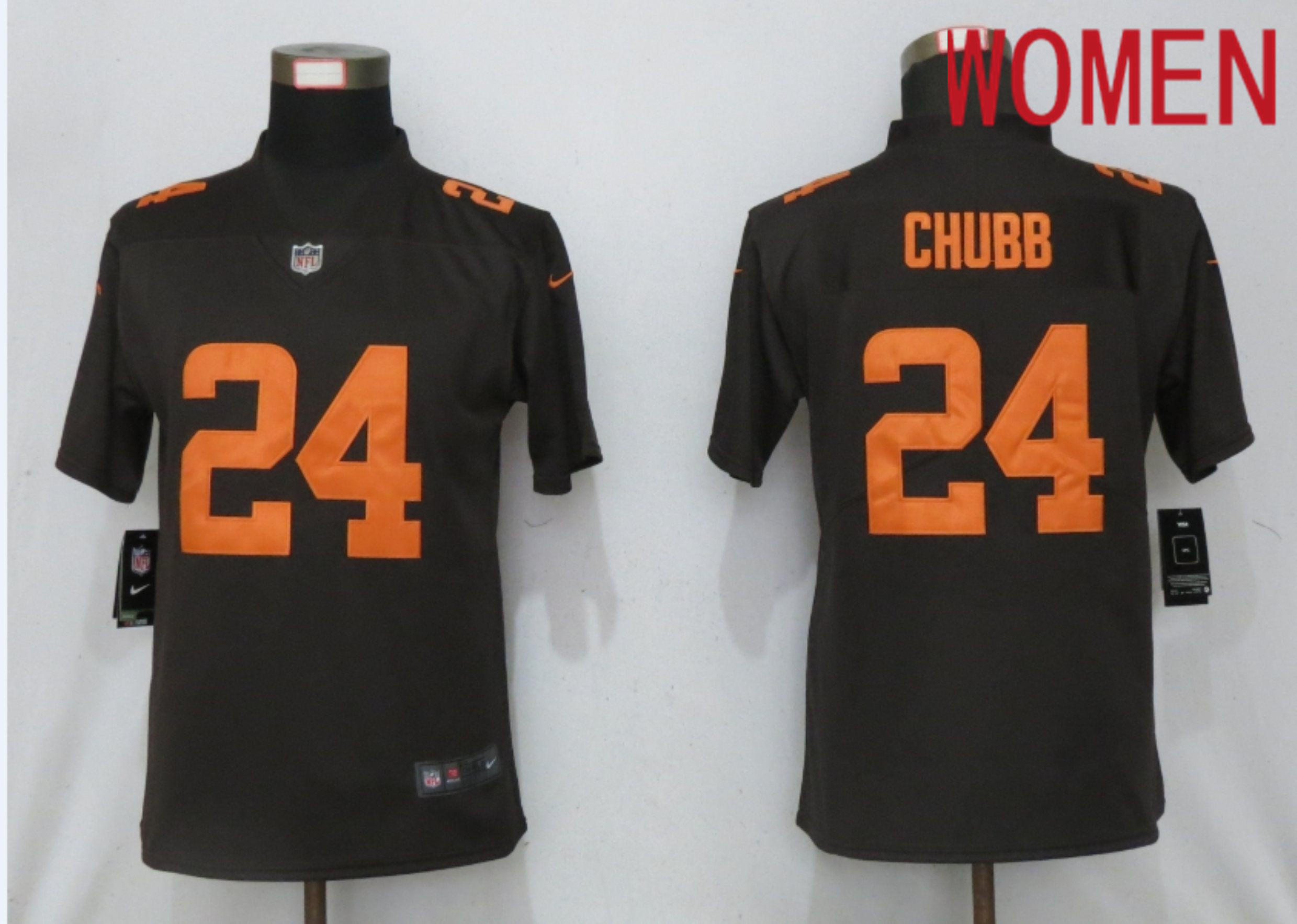 Women Cleveland Browns 24 Chubb Brown lternate Vapor Elite Playe Nike NFL Jersey